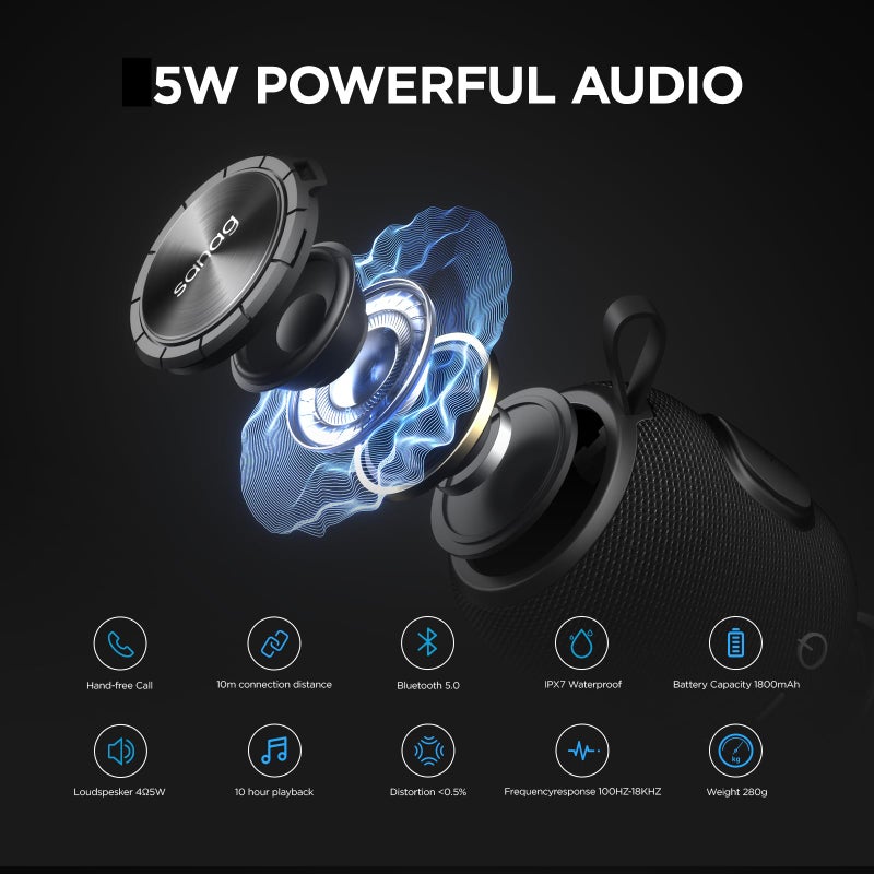 sanag Portable Bluetooth Speaker, Bluetooth 5.0 Dual Pairing Loud Wireless Mini Speaker, 360 Surround Sound & Rich Stereo Bass,24H Playtime, IPX67 Waterproof for Travel, Outdoors, Home and Party - Image 3